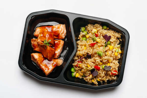 Sous vide Salmon Fillet with Special Honey Soy and Lemon Wedge