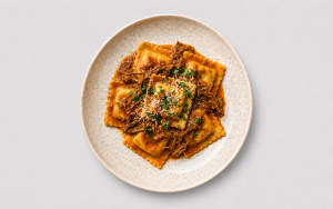 Beef Ravioli With Slow-Braised Brisket Ragù Stroganoff