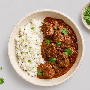 High-Protein Slow-Cooked Lamb Rogan Josh with Coconut Rice