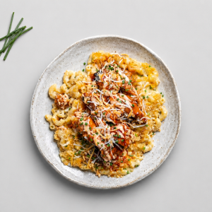 Hot Honey Chicken Mac & Cheese with Chipotle Drizzle