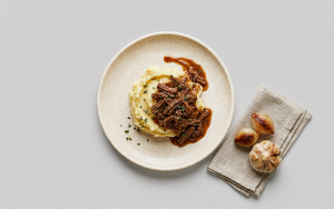 Slow-Braised Pulled Beef Brisket With Classic Homestyle Gravy & Creamy Mash